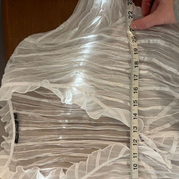 Notations size XL Sheer White Ruffle Y2K Tie Front 70s Style Office Siren Blouse - Picture 5 of 6